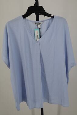 NEW Montgomery Post Blouse Women's Blue V Neck Short Sleeve Size 1X